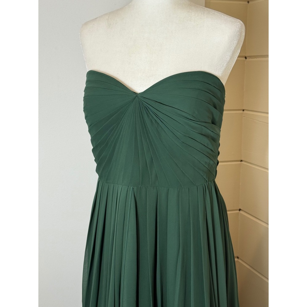 Jenny Yoo Collection Gown Strapless Pleated Forest Green Chiffon 16 Formal Dress